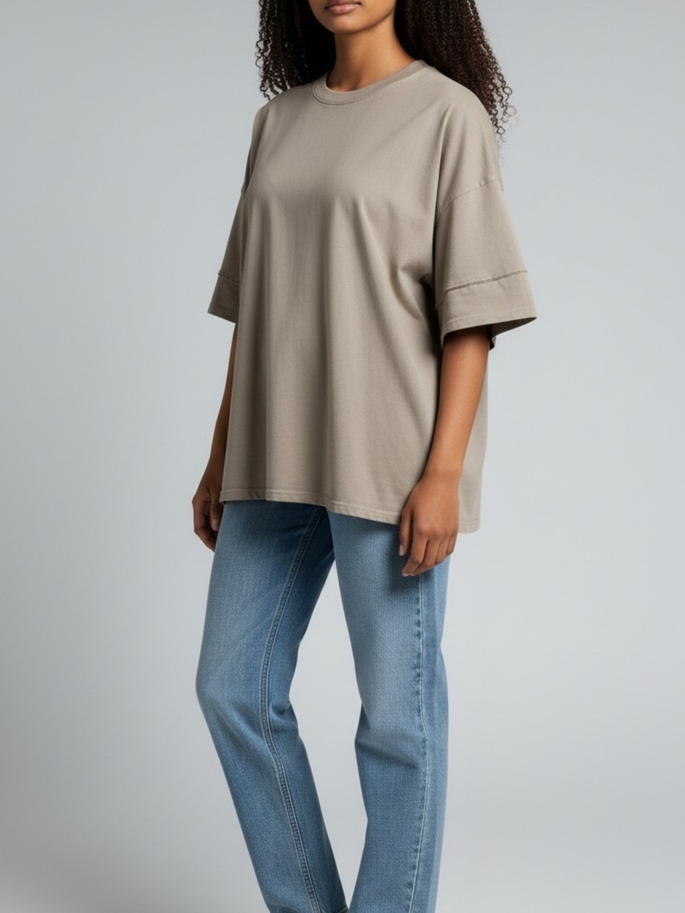 By Together Relaxed Short-Sleeve Crewneck Top in Taupe